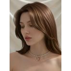 Tek Sıralı Kalp Figürlü Kristal Taşlı Choker Tasma Silver Gold Kolye