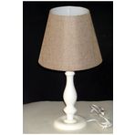 Tekay Aydınlatma Açık Kahve Keten Başlıklı Beyaz Ahşap Ayaklı Yatak Odası Abajuru
