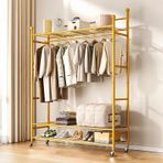 Tekerlekler ile Bağımsız Elbise Askısı 140x31x170cm Ağır Konfeksiyon Standı Altın Elbise Askısı Yatak Odası için 150kg Kapasiteli Şık Dolap nizer SpaceSaving Tasarım.