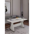 Tekerlekli Mdf Masa %100 Mdf Salon Orta Sehpa Yemek Masası Ofis Sehpa - ÇİZGİLİ BEYAZ