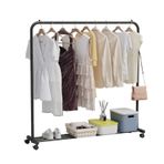 Tekerlekli Mobil Elbise Askısı, Ağır Hizmet Tipi Metal Konfeksiyon Standı, Depolama Raflı Ayarlanabilir Giysi Nizer, Maksimum Yük 80kg, Boyut: 80x40x150cm, Renk: Siyah