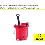 Tekerlekli Plastik Market Alışveriş El Sepeti 40 Litre Kırmızı 10'lu Koli