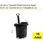 Tekerlekli Plastik Market Alışveriş El Sepeti 40 Litre Siyah 10'lu Koli