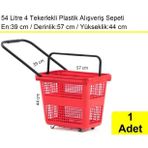 Tekerlekli Plastik Market Alışveriş El Sepeti 54 Litre Kırmızı