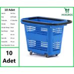 Tekerlekli Plastik Market Alışveriş El Sepeti 54 Litre Mavi 10 Adet