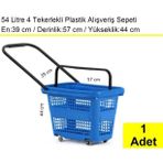 Tekerlekli Plastik Market Alışveriş El Sepeti 54 Litre Mavi