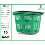 Tekerlekli Plastik Market Alışveriş El Sepeti 54 Litre Yeşil 10 Adet