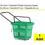 Tekerlekli Plastik Market Alışveriş El Sepeti 54 Litre Yeşil
