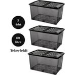 Tekerlekli Saklama Kutusu Düzenleyici 80 Lt Saklama Kabı 3 Adet Çok Amaçlı Saklama