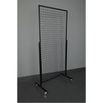 Tekerlekli Sık Telli Tel Raf - Tel Pano Stand, Duvar Askılığı 90x190 Cm Siyah