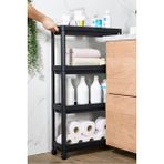 Tekerlekli Vesken Raf Ünitesi 4 Katlı Banyo Rafı Mutfak Rafı Servis Sehpası Organizer (Siyah) - 400 gr