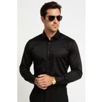 Tekin Siyah Parlak Slim Fit Uzun Kollu Erkek Gömlek