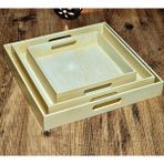 Tekir Store Ahşap Tepsi 3 Lü Rustik Beyaz Eskitme Kare Mdf Tepsi Seti