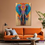 Tekli Dikey Kanvas Duvar Tablosu Bohem Renkli Fil Tasarımı 50x70