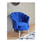 Tekli İstiridye Beyaz Boyalı Telli Ayak Çay Seti Koltuk Tekli Berjer , Balkon, Salon, Ofis Mavi Renk 47 X 47 Boyut/Ebat
