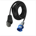 Tekne - Karavan Enerji Besleme Kablosu 7 Metre 3x2.5 Ttr Kalın Kablo | IP44 Kauçuk Uzatma Priz + 3X16A Düz Fişli |