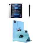 TEKNETSTORE Apple iPad Pro 11 inç 4. Nesil M2 2022 ile Uyumlu 360° Dönebilen Standlı Tablet Kılıfı, Ekran Koruyucu ve Kalem Seti, Mavi