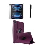 TEKNETSTORE Apple iPad Pro 11 inç 4. Nesil M2 2022 ile Uyumlu 360° Dönebilen Standlı Tablet Kılıfı, Ekran Koruyucu ve Kalem Seti, Mor