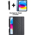 TEKNETSTORE Ipad A16 (11.NESİL) 2025 10. Nesil 10.9 Kılıf Kalem Bölmeli Arkası Silikon Standlı Uyku Modlu Kapak Ekran Koruyucu Kalem SET - Siyah
