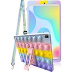 TEKNETSTORE Samsung Galaxy Tab A8 10.5 (2021) SMX200 Uyumlu Popit Standlı Çocuk Kılıfı Askılı Silikon Kılıf - Gri - Cam Göbeği