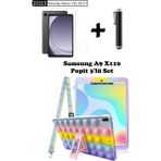 TEKNETSTORE Samsung Galaxy Tab A9 8.7 (2023) SM-X110 Uyumlu Popit Çocuk Kılıfı Askılı Stand Eğlenceli 3'lü Set - Renkli