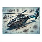 Teknik Helikopter Çizimi Model Ahşap Tablo 50cmX 70cm