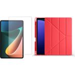 Tekno Grup Apple iPad Pro 11 2020 (2.nesil) Kılıf Zore Tri Folding Kalem Bölmeli Standlı Kılıf-Kırmızı + Cam