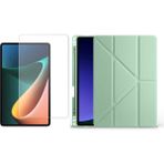 Tekno Grup Apple iPad Pro 12.9 2022 M2 Kılıf Zore Tri Folding Kalem Bölmeli Standlı Kılıf-Açık Yeşil + Cam