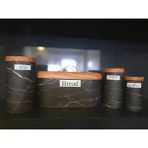 Tekno İstanbul Bambu Kapak Görünümlü Mermer Desenli Metal Ekmeklik ve 3'lü Kavanoz Seti
