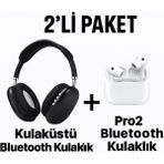 TEKNO Kulak Üstü ve Pro2 A Plus Kulak Içi Ios & Android Uyumlu Kablosuz Bluetooth Kulaklık Paketi - Siyah
