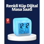 tekno Renk Değiştiren LED Alarmlı Dijital Küp Masa Saati 2026