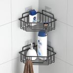 Tekno-tel Teknotel Yapışkanlı Kancalı 2 Adet Banyo Köşe Rafı Mat Siyah ST291