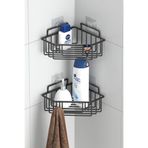 Tekno-tel Teknotel Yapışkanlı Kancalı 2 Adet Şampuanlık Banyo Köşe Rafı Mat Siyah ST291