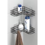 Tekno-tel Teknotel Yapışkanlı Kancalı Şampuanlık 2 Adet Banyo Köşe Rafı Siyah ST276
