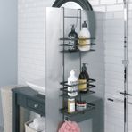 Tekno-tel Üç Katlı Asmalı Banyo Duş Rafı Dayanıklı Metal Mat Siyah Şık Modern Tasarım