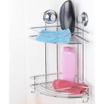 Tekno-tel Vakumlu İki Katlı Kancalı Banyo Köşe Rafı, Gümüş