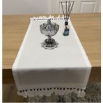Tekno Trust %100 Pamuklu Ham Keten Kenarları Ponponlu Runner 40X140 cm - 10 x 10 cm