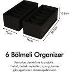 Tekno Trust 2'li Siyah 6 Bölmeli Çocuk Odası Dolap Çekmece İçi Çorap Düzenleyici Petek Akordiyon Organizer - 1 Adet