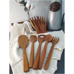Tekno Trust Badem Ağacı Ahşap Tahta Kaşık + Spatula + Çatal + Salata Karıştırma Çatalı Set 7 Parça