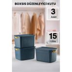 Tekno Trust Bo x sıs Mavi 3 Adet 15 Lt Düzenleyici Kapaklı Kutu Storage Dekoratif Dolap Içi Organizer - Ahşap