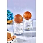 Tekno Trust Cam Dekoratif Top Kapaklı Kulak Pamuğu ve Pamuk Kavanozu 300 ml - Ahşap