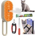 Tekno Trust Kedi Buharlı Fırça ve Tarağı + Tırnak Makası + Tırnak Törpüsü + Göğüs Tasması Gezdirme Seti