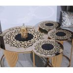 Tekno Trust Sehpa Örtü Seti/1 Ad Ortasehpa Runnerı (60CM)/3 AD(33CM)ÖRTÜSÜ/SIYAH Kadife/gold Işlemeli/4 Parça - 10 x 10 cm