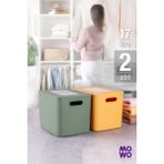 Tekno Trust Storage Box Yeşil-Sarı 2 Adet 17 Litre Düzenleyici Kapaklı Kutu, Dekoratif Saklama Kutusu, Organize - Ahşap