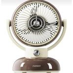 TeknoBeyza Everest Retro Tasarım Şarj Edilebilir Masaüstü Vantilatör - 3 Kademeli Hız Ayarı, 360 Derece Dönebilen Sessiz Mini Fan - Kahverengi/krem
