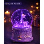 TeknoBeyza Işıklı & Müzikli Eyfel Kuleli Kar Küresi – Lila Dream Model