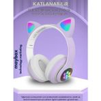 TeknoBeyza Kedi Kulak Tasarımlı Kablosuz Çocuk Kulaklığı - Rgb Ledli, Mikrofonlu ve Sd Kart Girişli - Mor