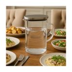 Teknocan Marketing 1800 ml Cam Sürahi ve 2’li Bardak Seti – Paslanmaz Çelik Kapaklı Dayanıklı Şeffaf Su, Çay, Meyve Suyu Servis Seti - 1BW-Beyaz - --