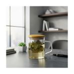 Teknocan Marketing Bambu Kapaklı Cam Süzgeçli Kupa 350 ml | Bitki Çayı, Demleme Çay ve Kahve Kupası | Borosilikat Dayanıklı Cam | Düz Model - Option-1 - 0 - Siyah