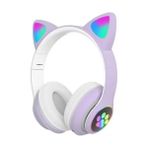 Teknocan Marketing H10 Cat Kedili LED Işıklı Kafaüstü Bluetooth Kulaklık (Lila Mor) - -- - Option-1